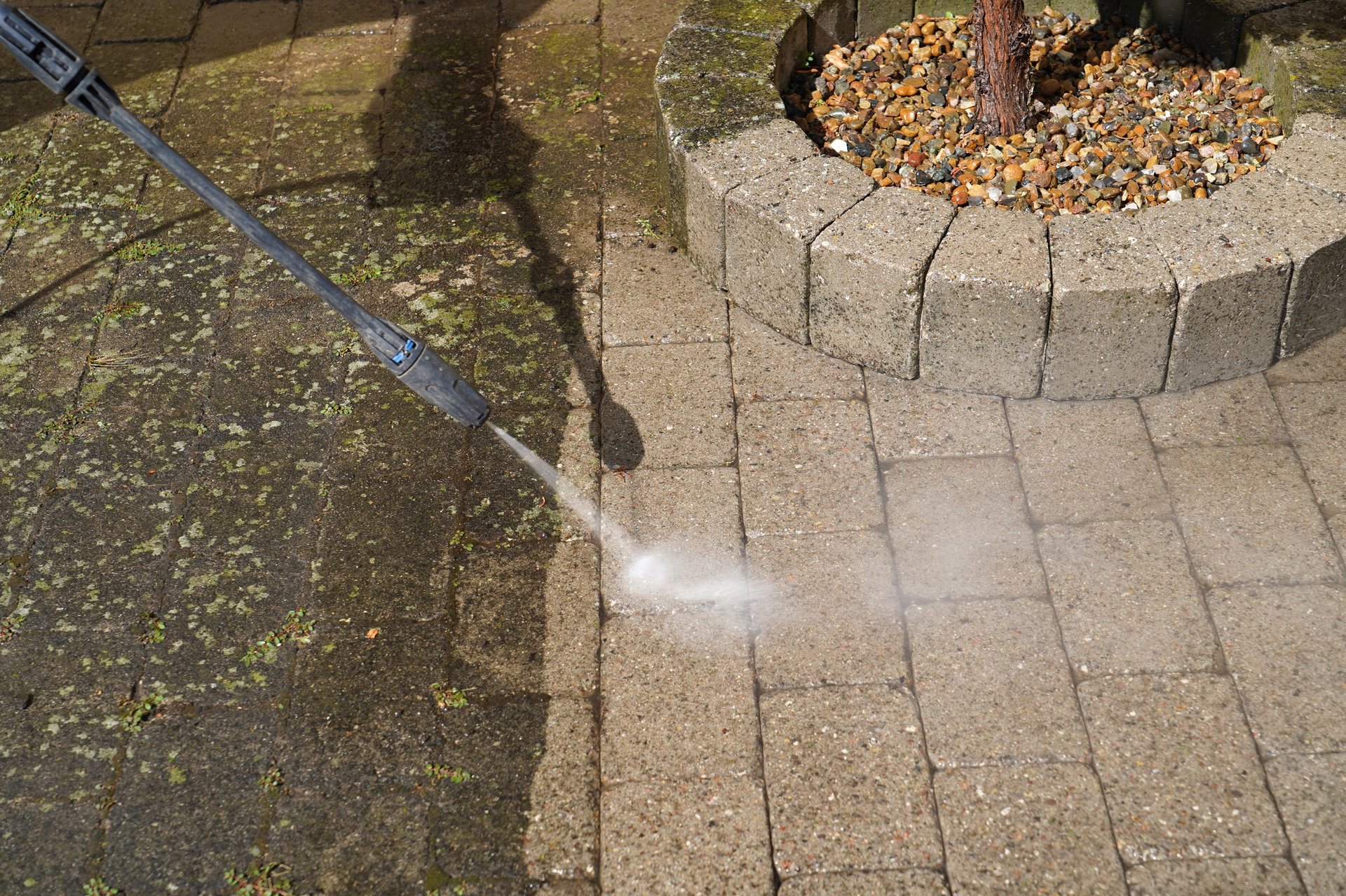 Pressure washing before and after comparison